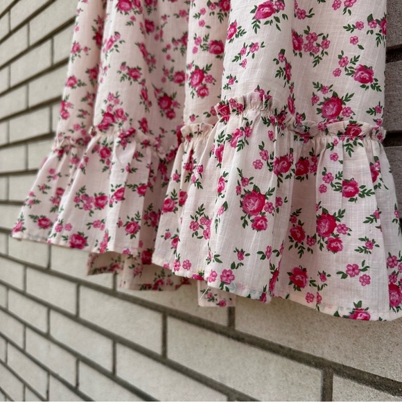 New Look Pink Floral Shirred Puff Sleeve Tie-Back Cotton Smock Mini Dress 14 - Picture 5 of 15